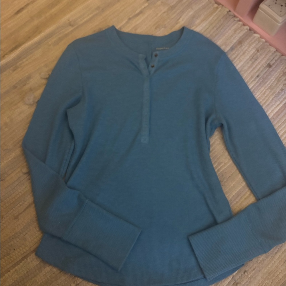 American Eagle Outfitters Teal Waffle Knit Henley